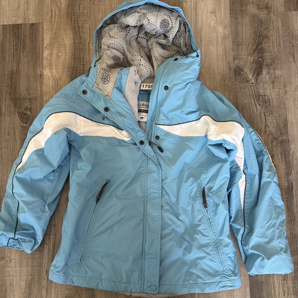 Columbia Women's Insulated Jacket Blue Hooded Fleece Lined Ski Snow Hike Medium
